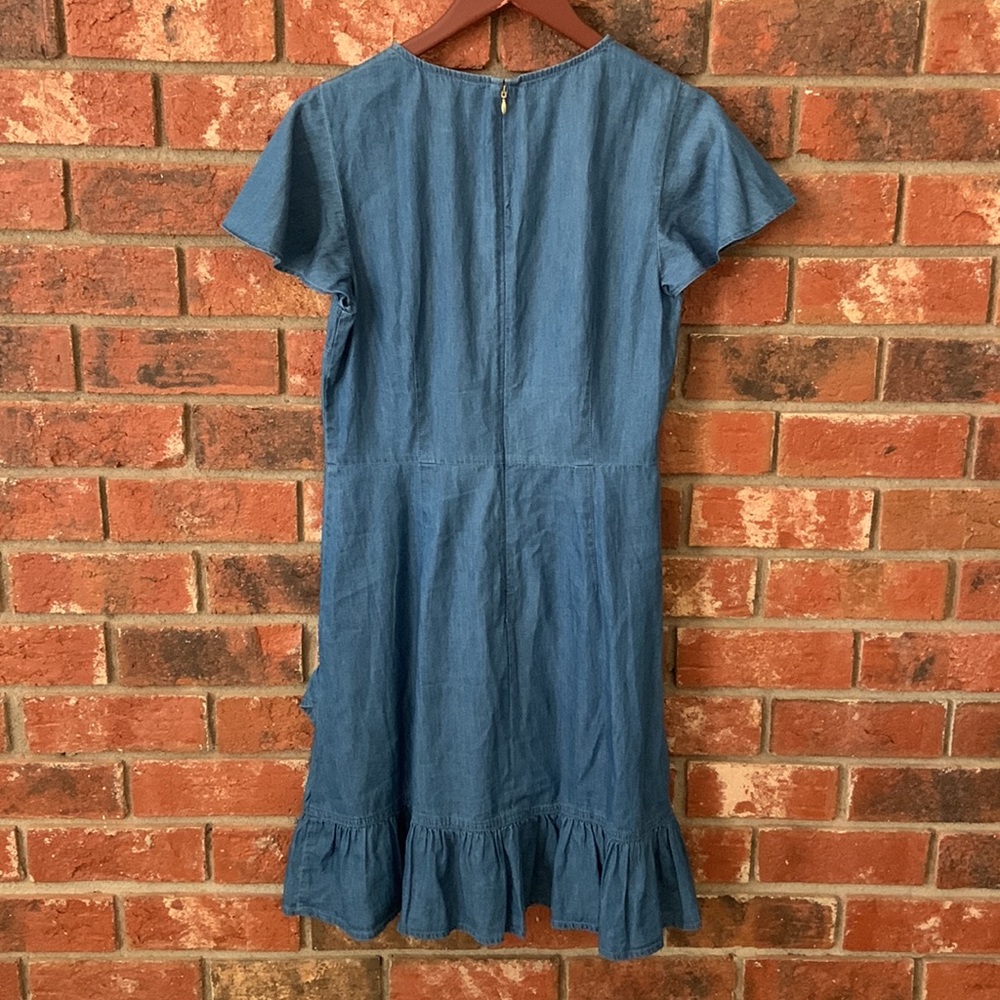 Draper James Ruffle Sleeve Chambray Blue Denim Dress - Picture 9 of 10